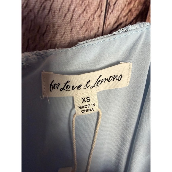 For Love & Lemons Lace Mini Dress Blue Ruched Romantic Coquette Feminine XS NWT - Picture 7 of 8